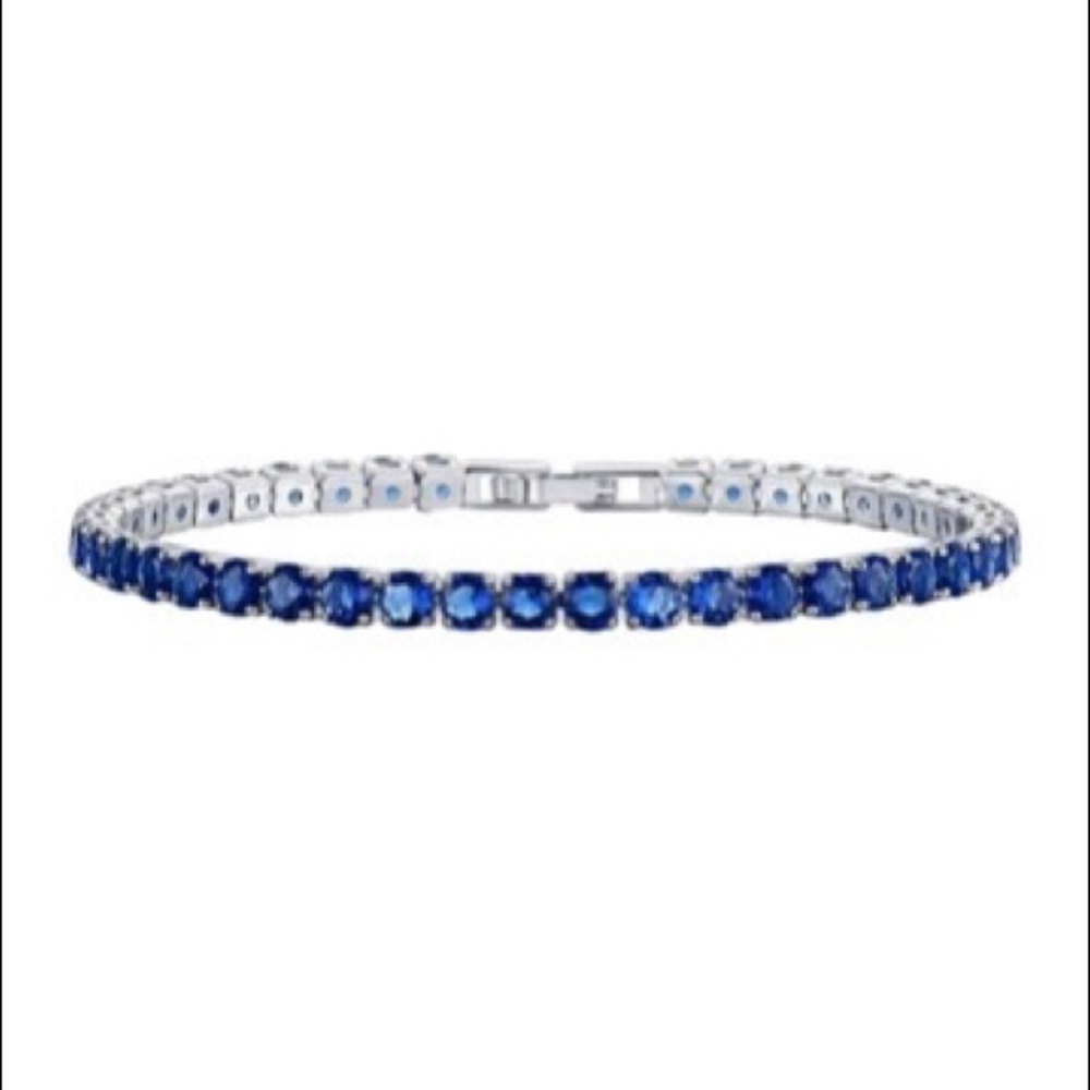 Savvy Cie Rhodium Sapphire Tennis Bracelet